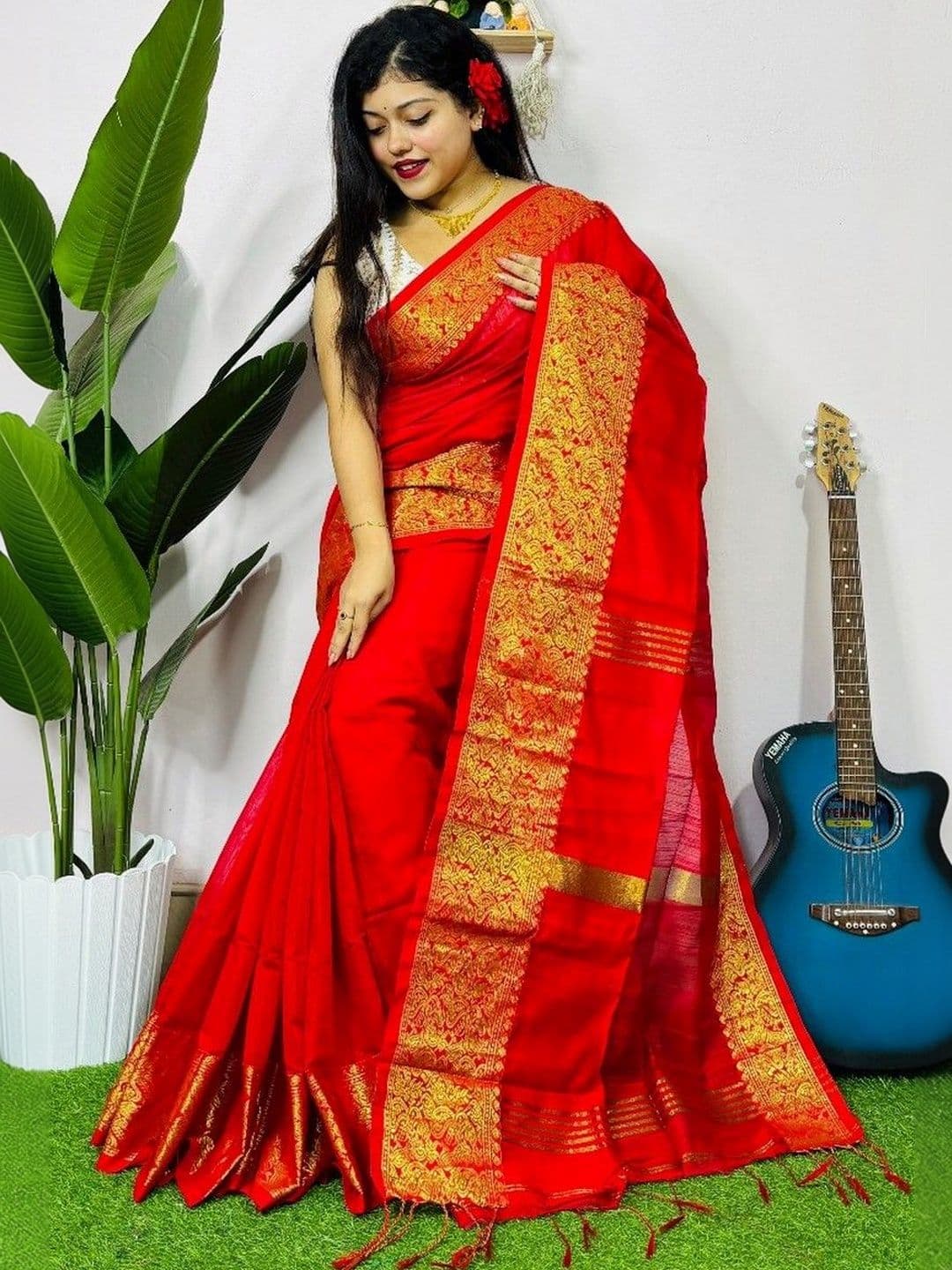 all about you Woven Design Zari Silk Cotton Handloom Saree - view 1