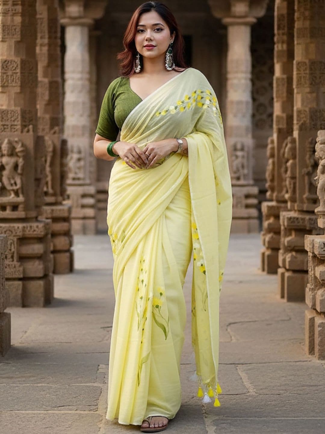 Mitera Floral Pure Cotton Handloom Saree - view 1
