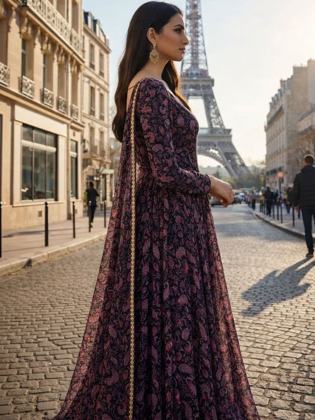 Krunal Raiyani Women Printed Crepe Anarkali Kurta - view 1