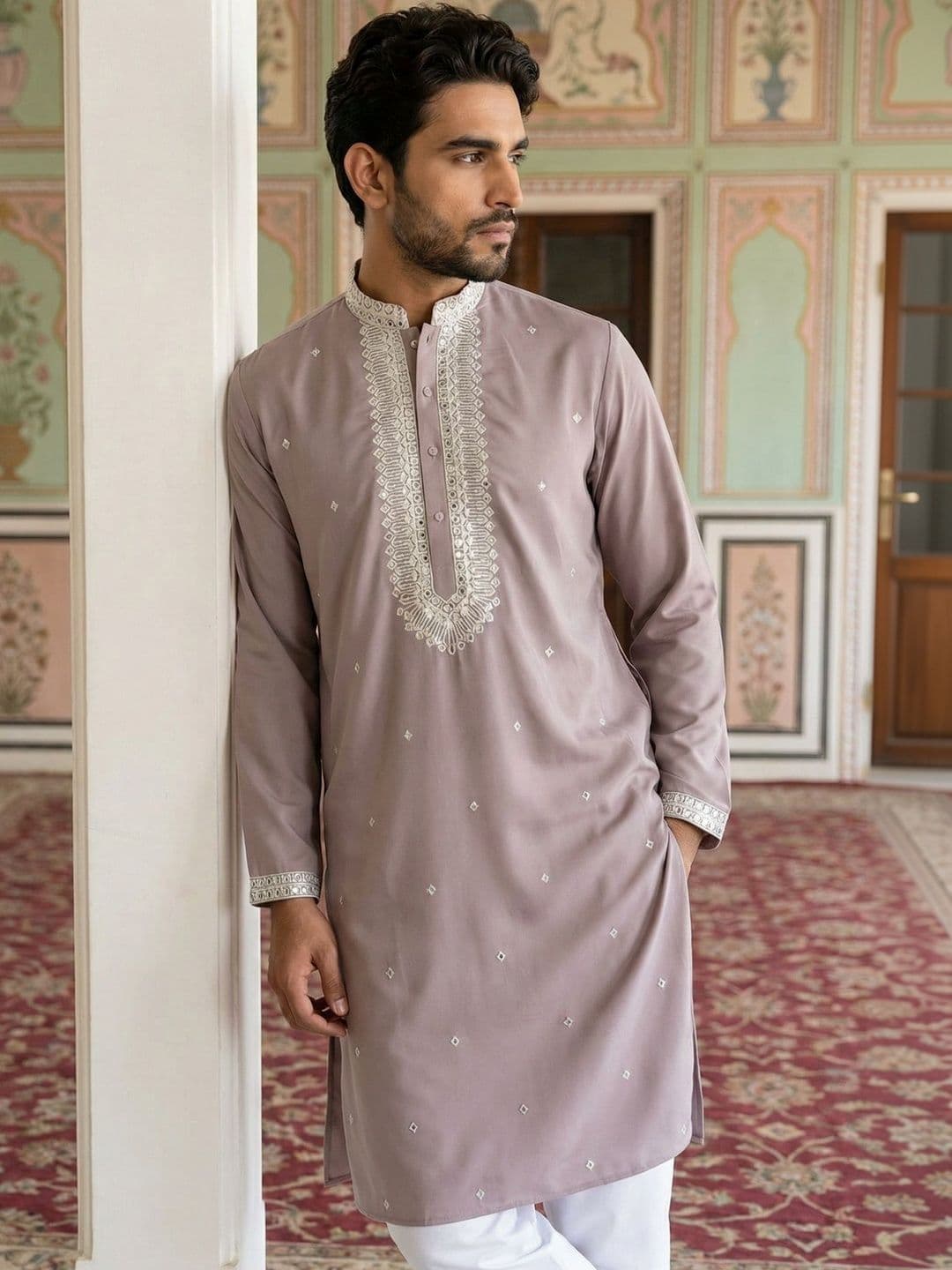 Jompers Men Geometric Embroidered Chikankari Kurta - view 1