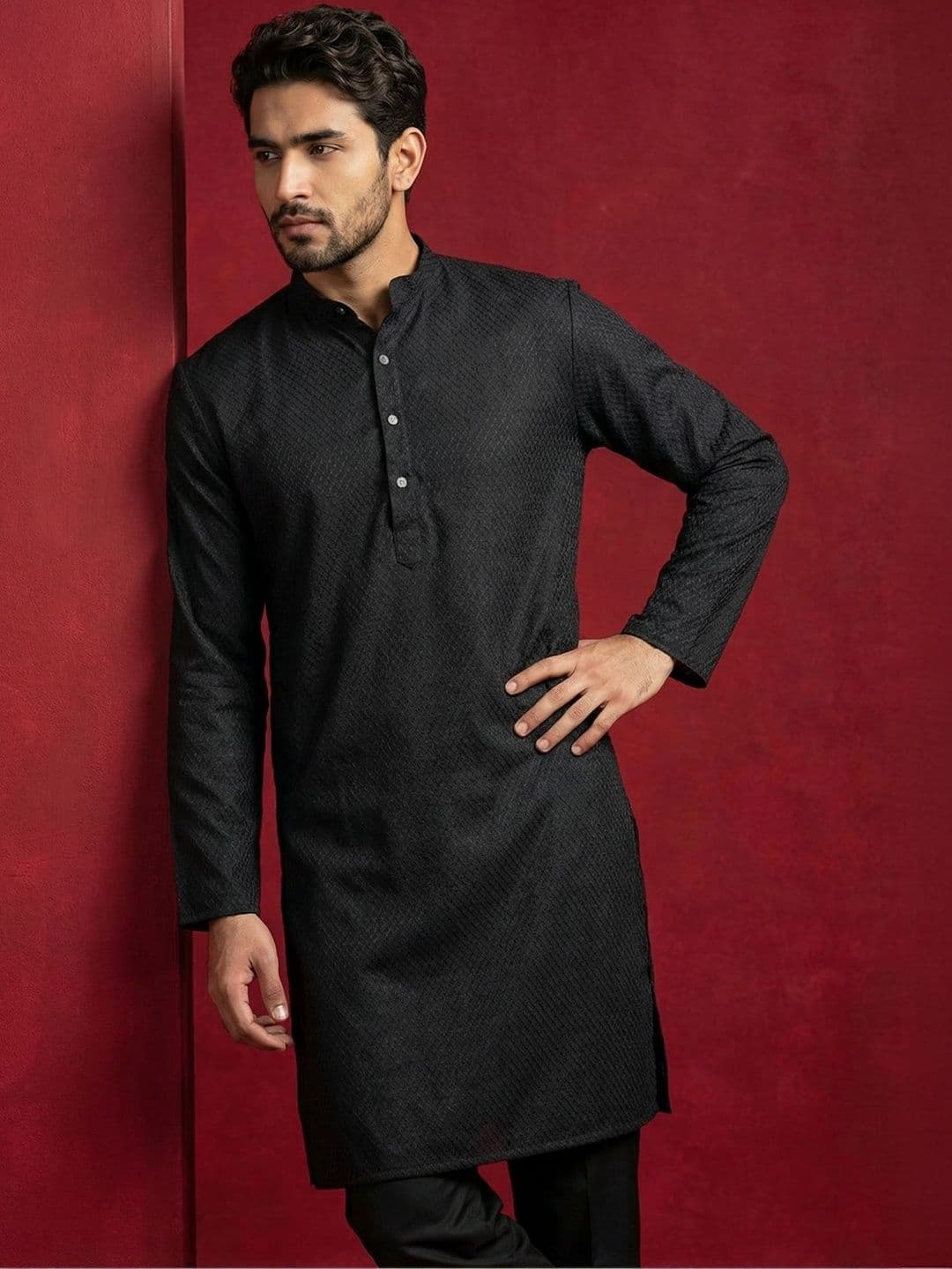Jompers Men Geometric Embroidered Thread Work Kurta - view 1