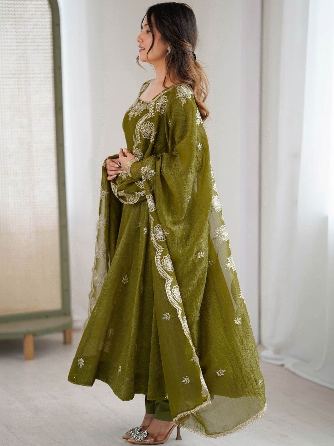 SAI SILK Ethnic Motifs Embroidered Kurta With Trouser And Dupatta - view 1