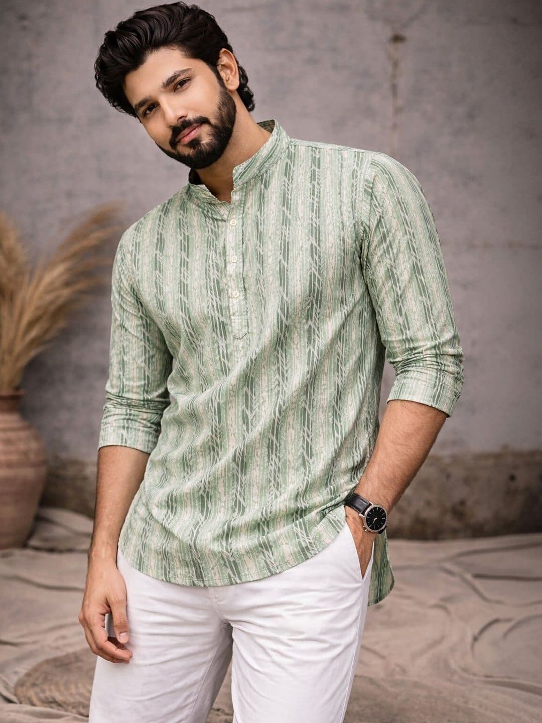 Rawayi Printed Mandarin Collar Kurta - view 1