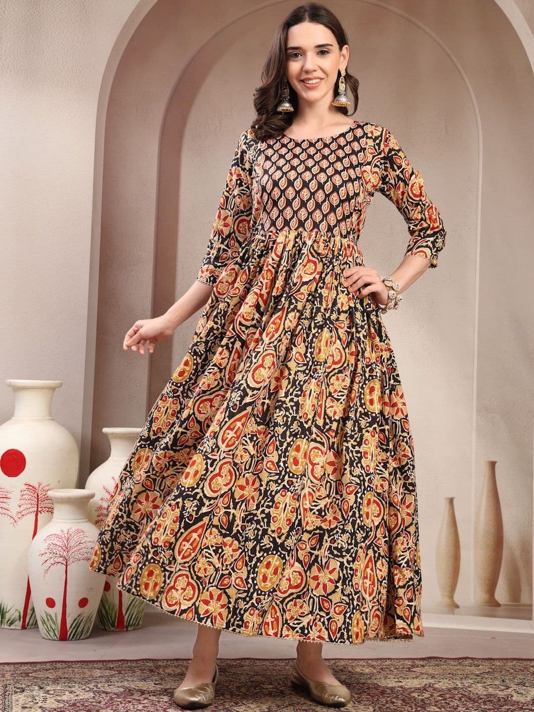 RANGEELO JAIPUR Women Floral Printed Thread Work Maternity Anarkali Kurta - view 1