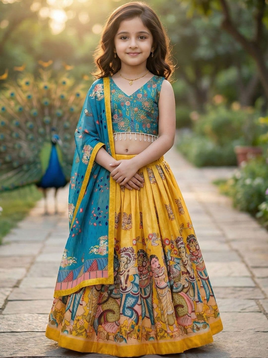 KALINI Girls Printed Foil Print Ready to Wear Lehenga & Blouse With Dupatta - view 1