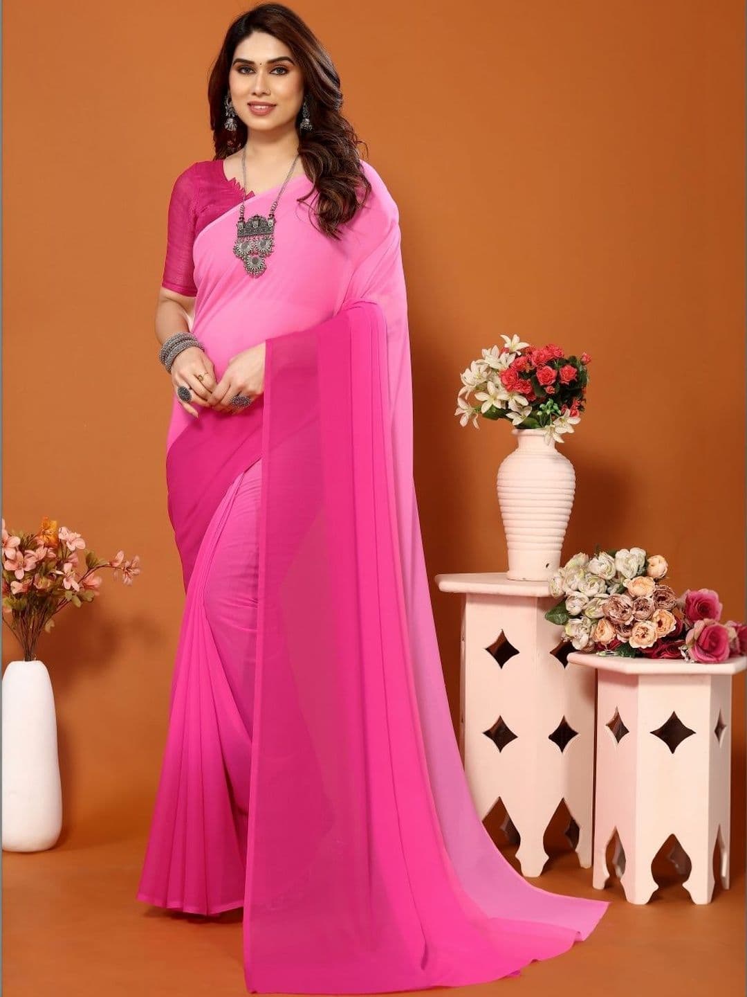 SZN Ombre Poly Georgette Half and Half Saree - view 1