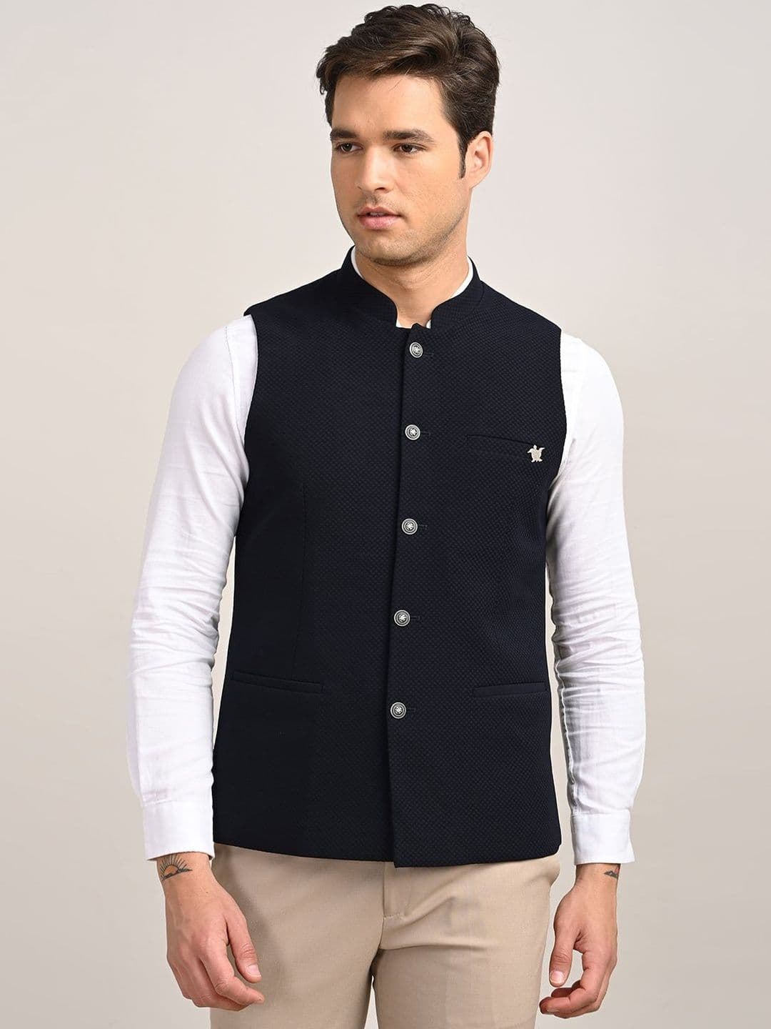 Turtle Mandarin Collar Sleeveless Nehru Jacket - view 1