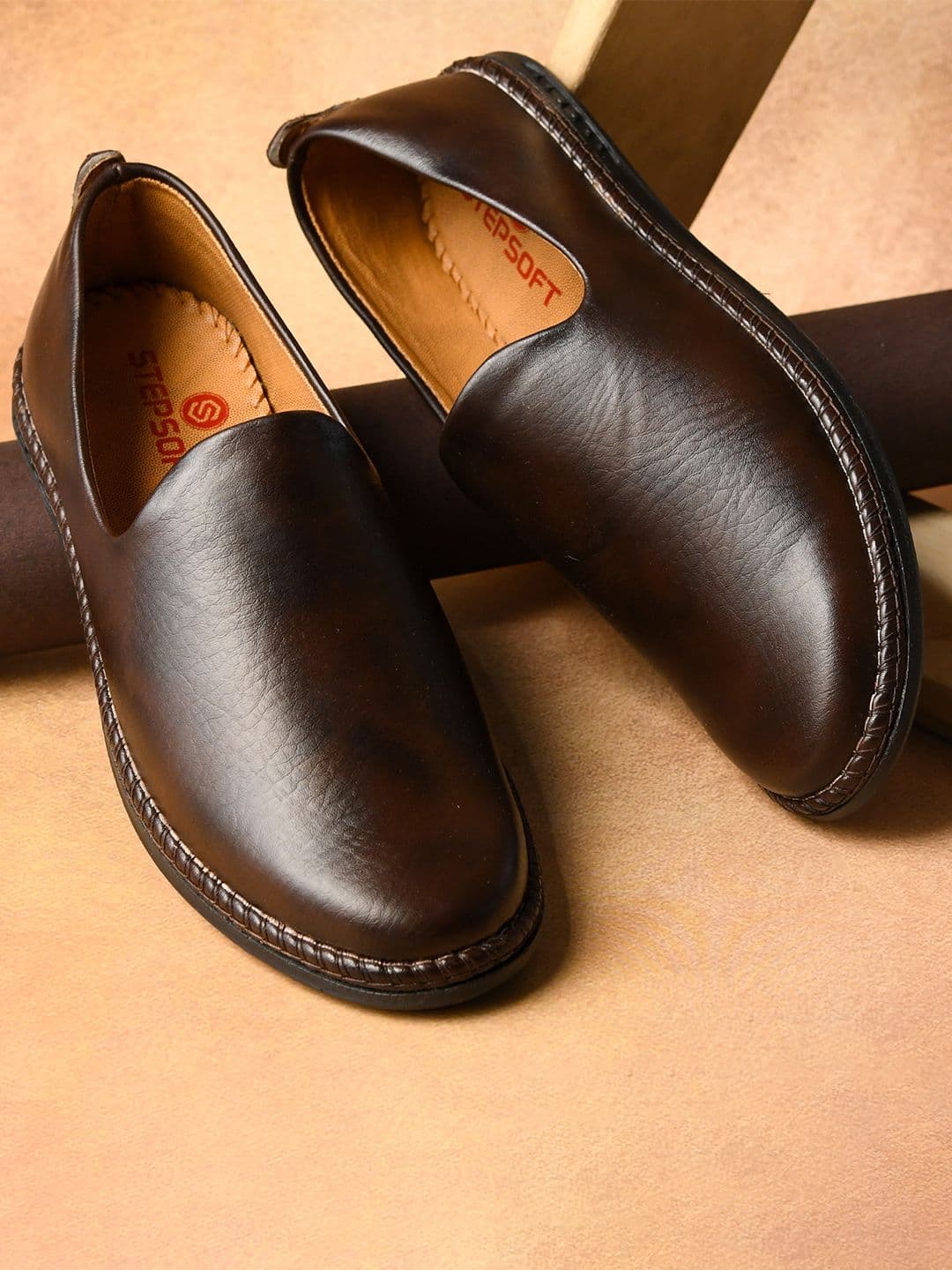 STEPSOFT Men Textured Leather Formal Slip-Ons with Classic Round Toe Comfort - view 1