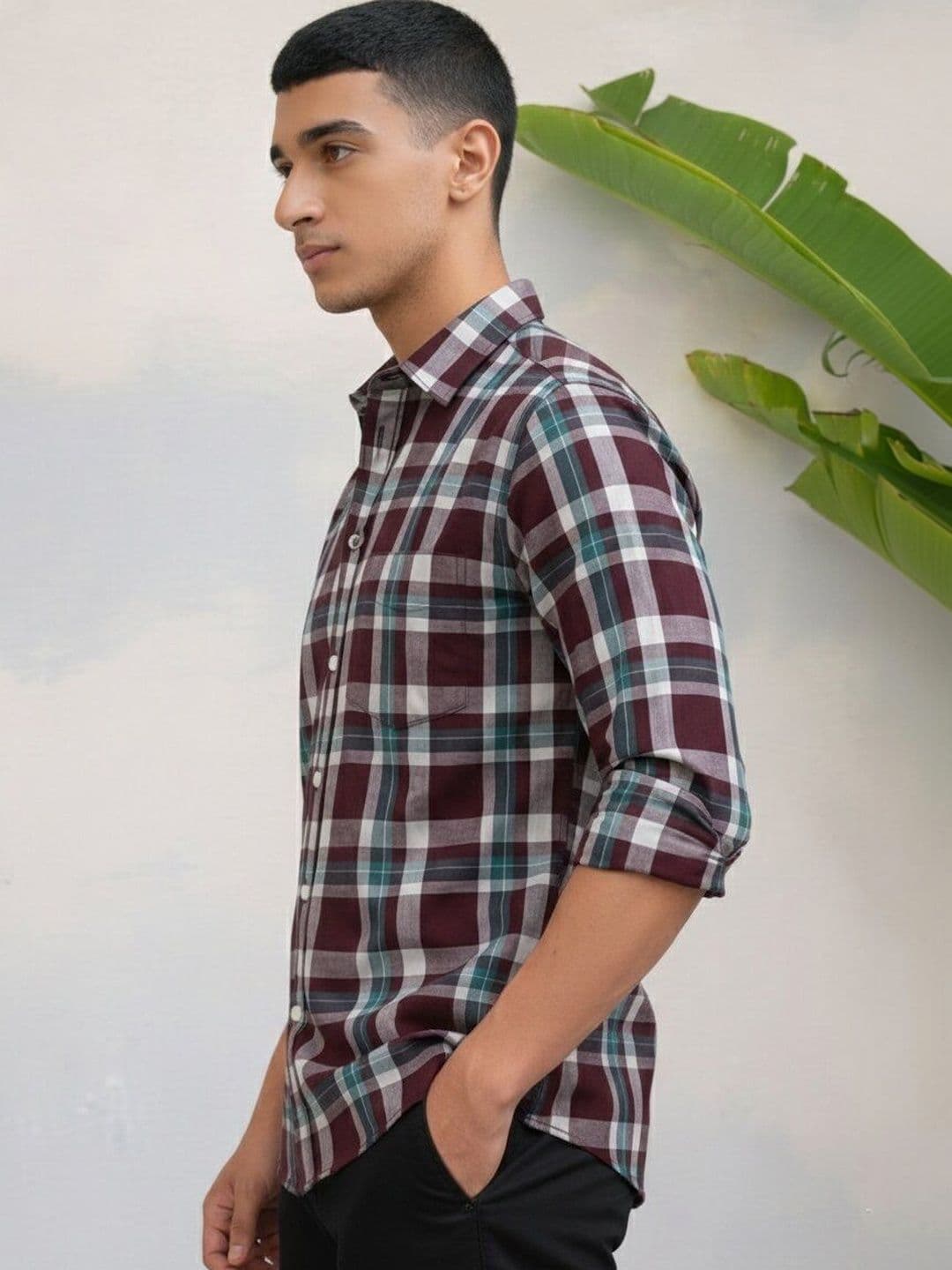 The Roadster Lifestyle Co Checked Cotton Spread Collar Shirt - view 1