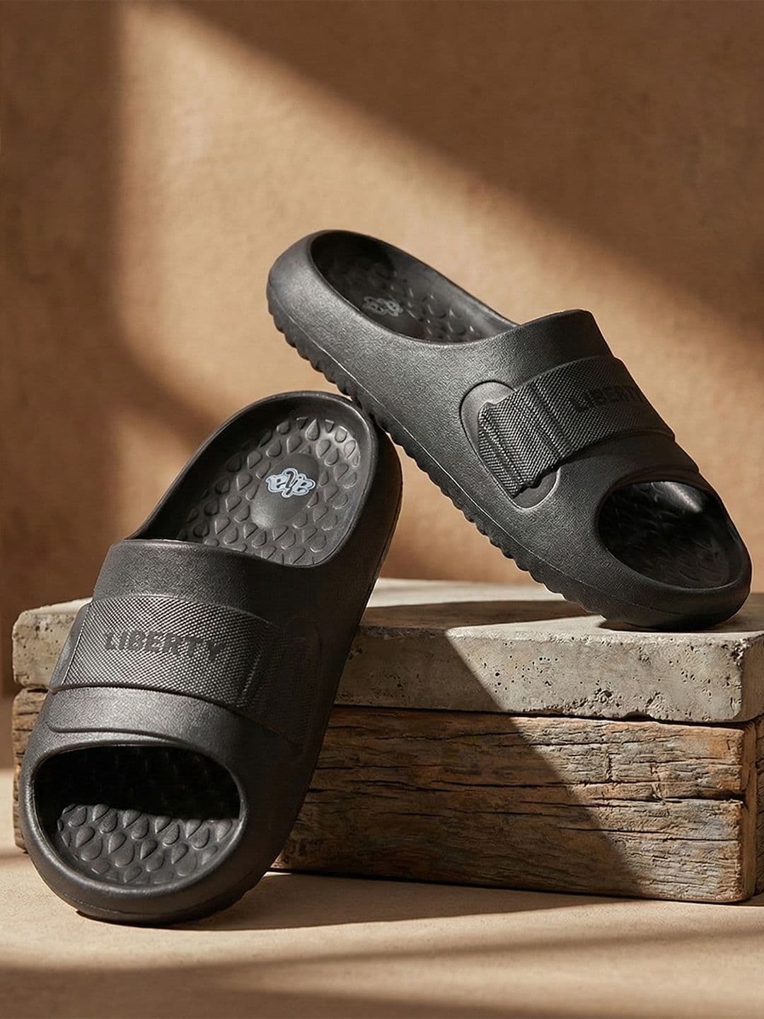 Liberty A-HA Men Black & Dark Grey EVA Moulded Footbed Slip-On Casual Slippers - view 1