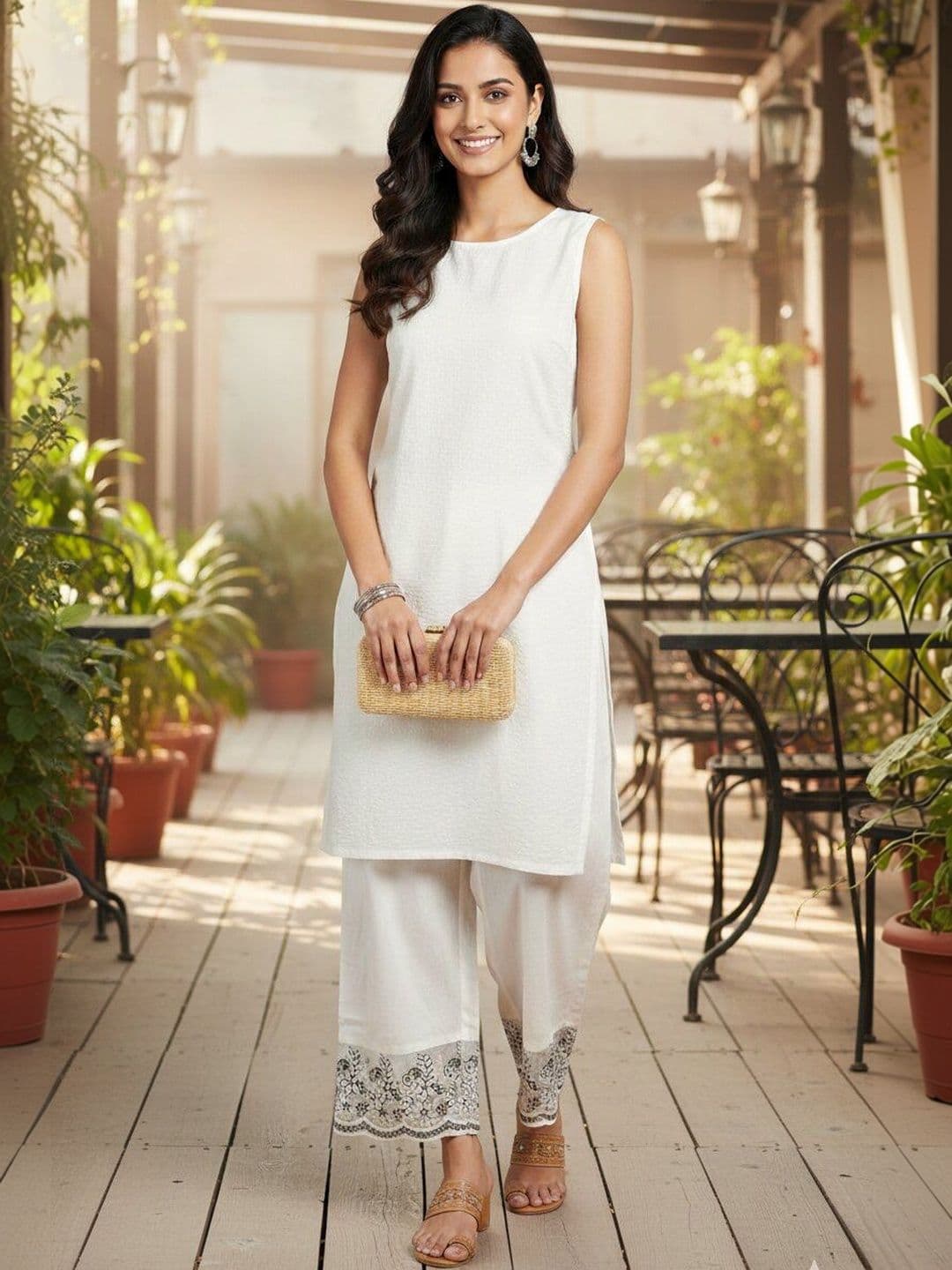 URBAN KANYA Women Ethnic Motifs Embroidered Cropped Ethnic Palazzos - view 1