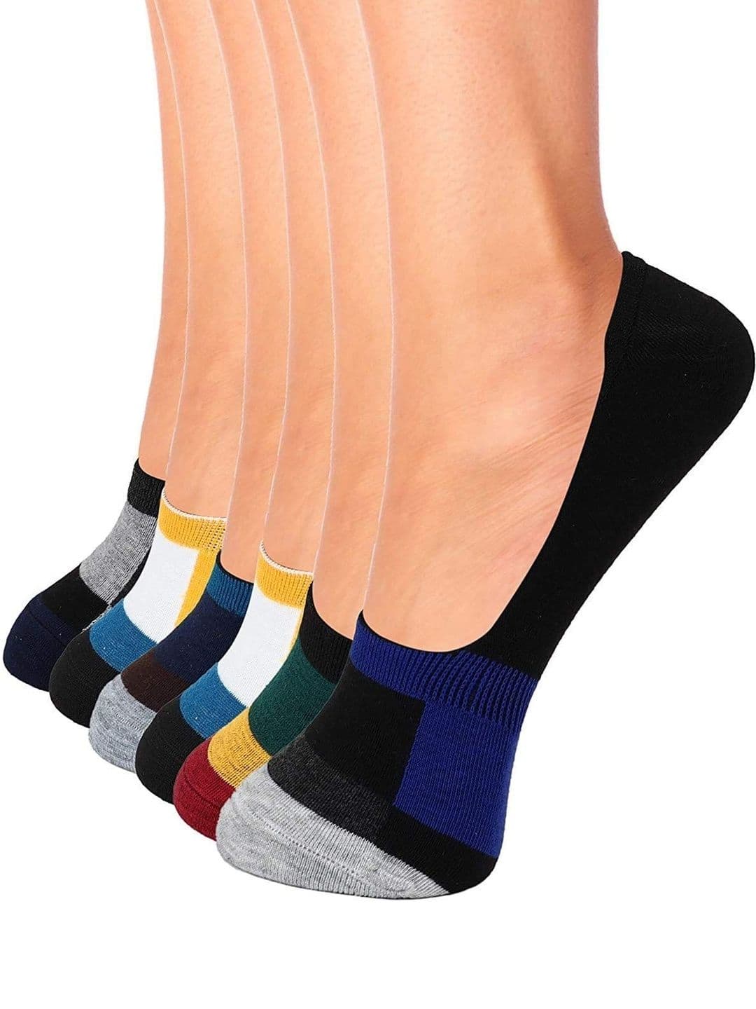 VOICI Men Pack of 6 Elastane Blend Assorted Patterned Shoe Liners Socks - view 1