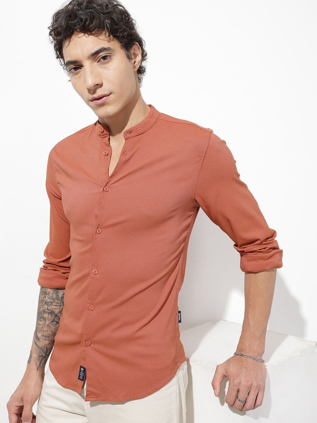 The Roadster Life Co. Pure Cotton Band Collar Casual Shirt - view 1