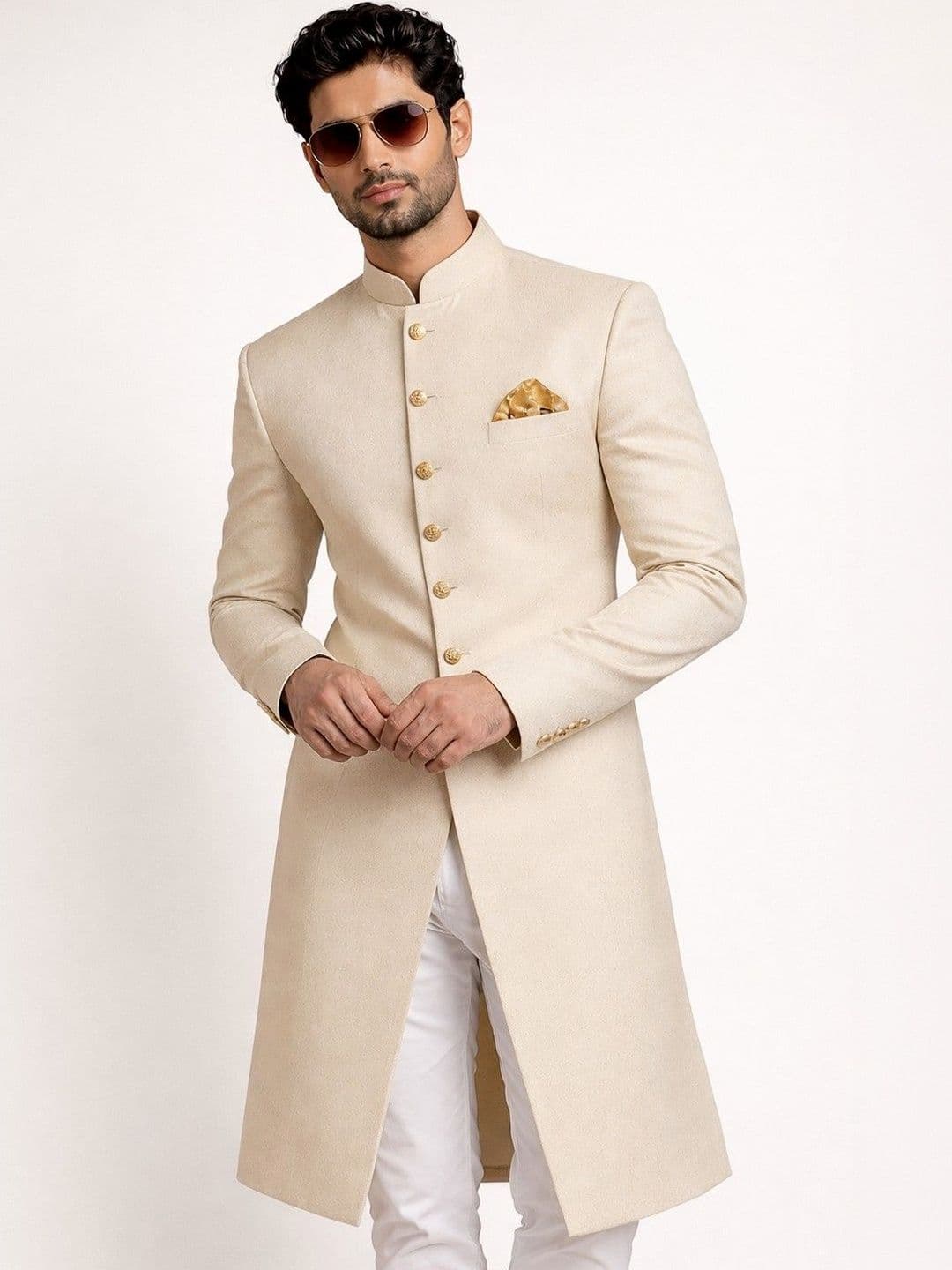 SOURAGYA Mandarin Collar Sherwani - view 1