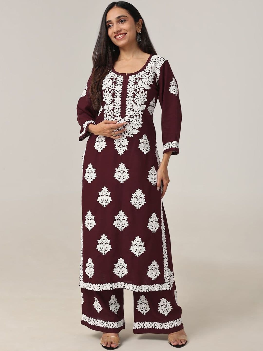 colorkosh Women Embroidered Regular Chikankari Kurta with Palazzos - view 1