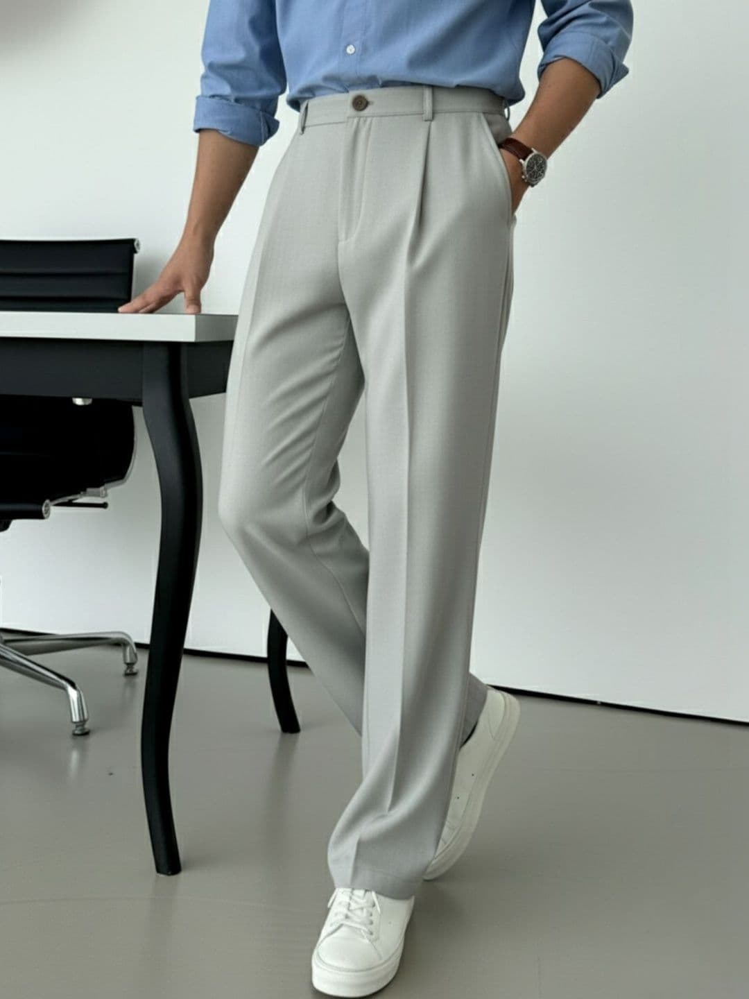INDICLUB Men Relaxed Loose Fit Easy Wash Pleated Trousers - view 1