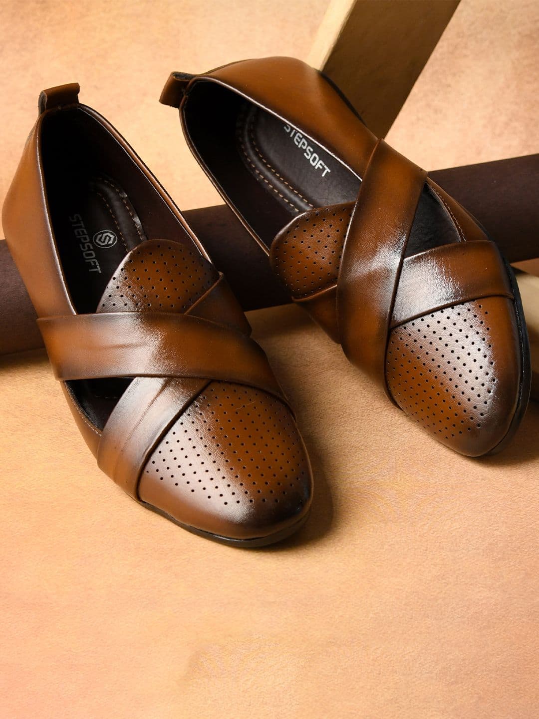 STEPSOFT Men Synthetic Leather Mojaris with Perforated Detailing & Classic Comfort Fit - view 1