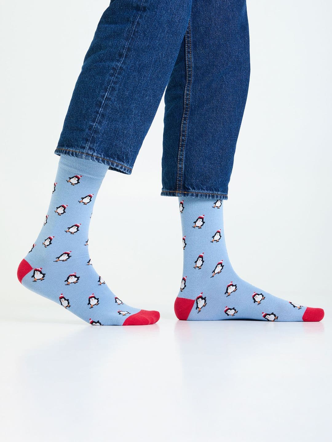 Mint & Oak Men Blue & Red Patterned Calf-Length Socks - view 1