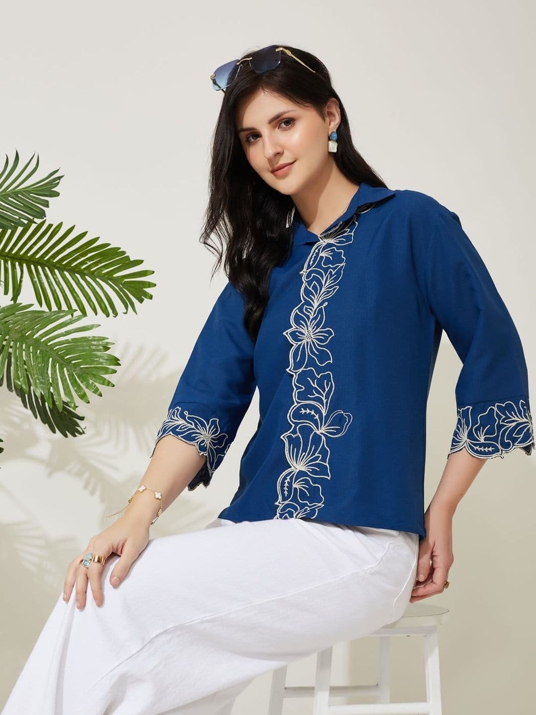 J Turritopsis Women Embroidered Shirt Style Top - view 1