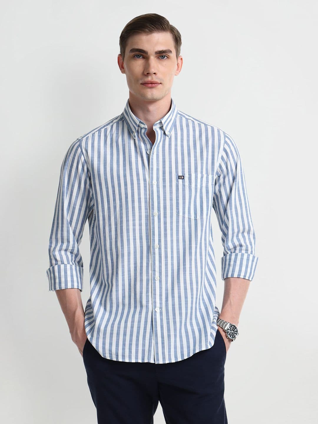 Arrow Sport Manhattan Slim Fit Striped Pure Cotton Casual Shirt - view 1