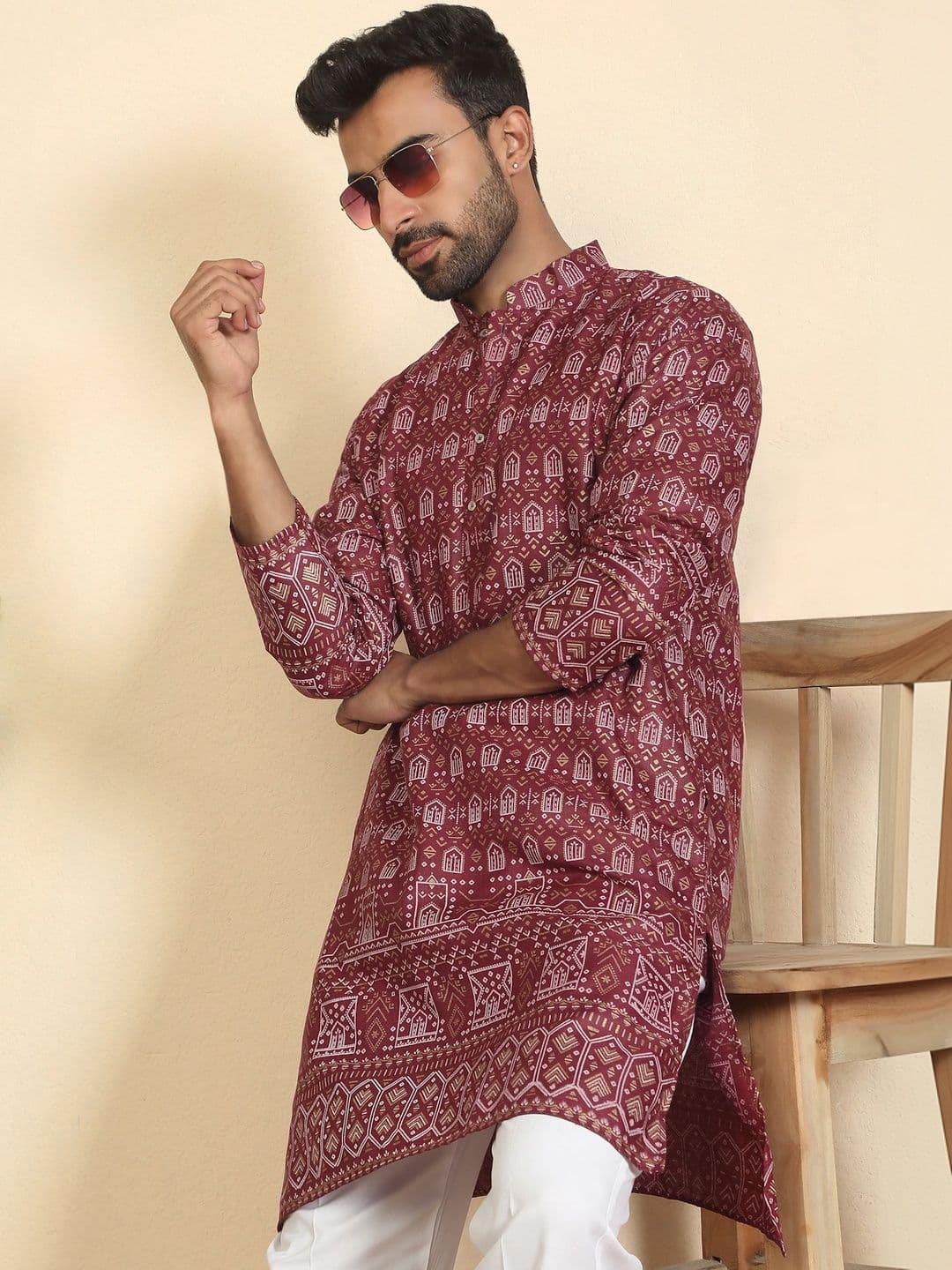 KRAFT INDIA Men Ethnic Motifs Printed Mirror Work Kurta - view 1