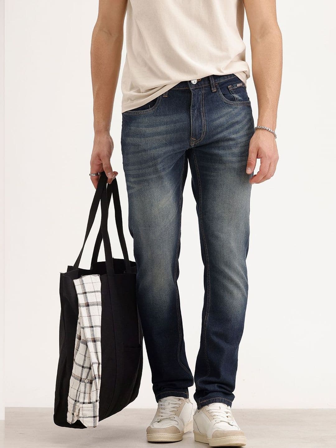 WROGN Men Slim Fit Mid-Rise Light Fade Stretchable Jeans - view 1