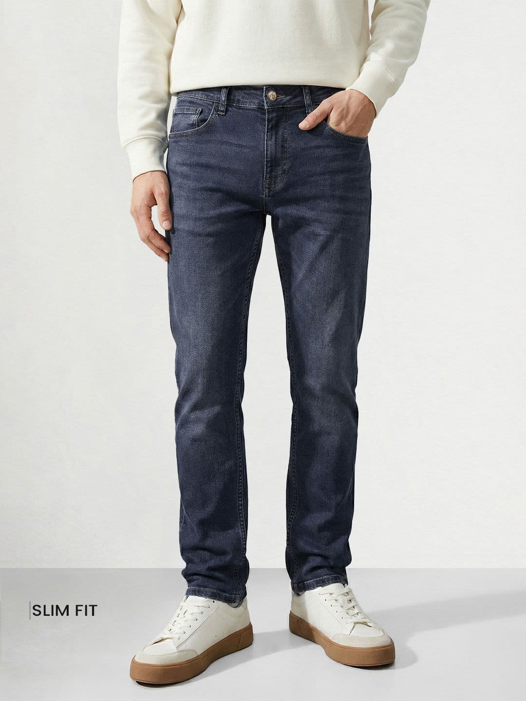 The Indian Garage Co Men Slim Fit Mid-Rise Light Fade Stretchable Jeans - view 1