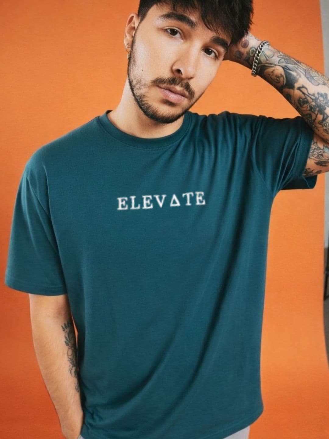 Rigo Men Teal Round Neck Cotton Typography Printed Drop Shoulder Oversized T-shirt - view 1