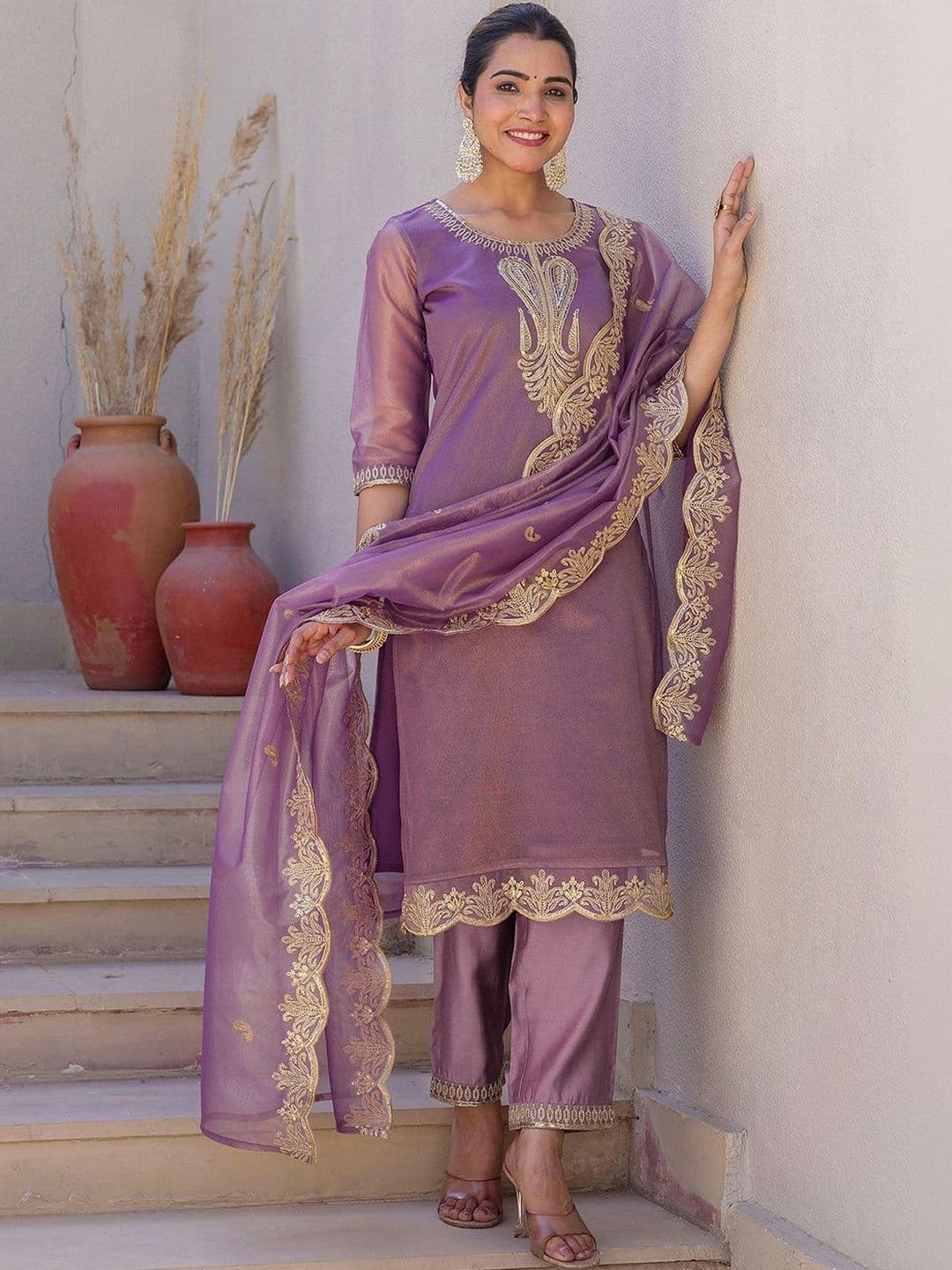 SANISA Women Ethnic Motifs Embroidered Regular Kurta with Trousers & With Dupatta - view 1