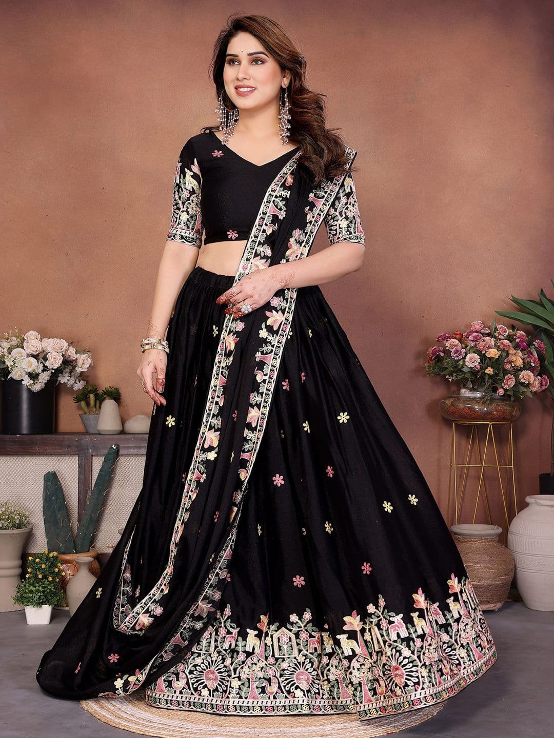 VenderVilla Georgette Semi Stitched Lehenga Choli with Embroidery & Cutwork Dupatta - view 1