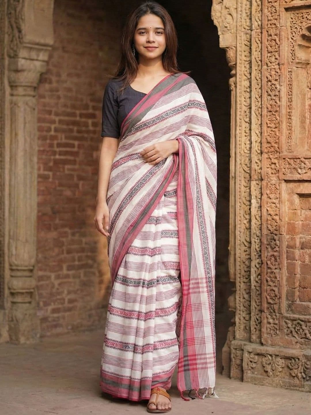 KALINI Woven Design Pure Cotton Taant Saree - view 1