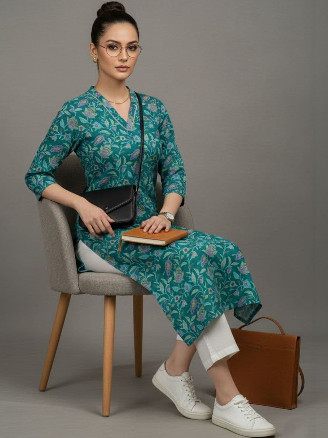 Navibhu Women Printed Mirror Work Workwear Kurta - view 1