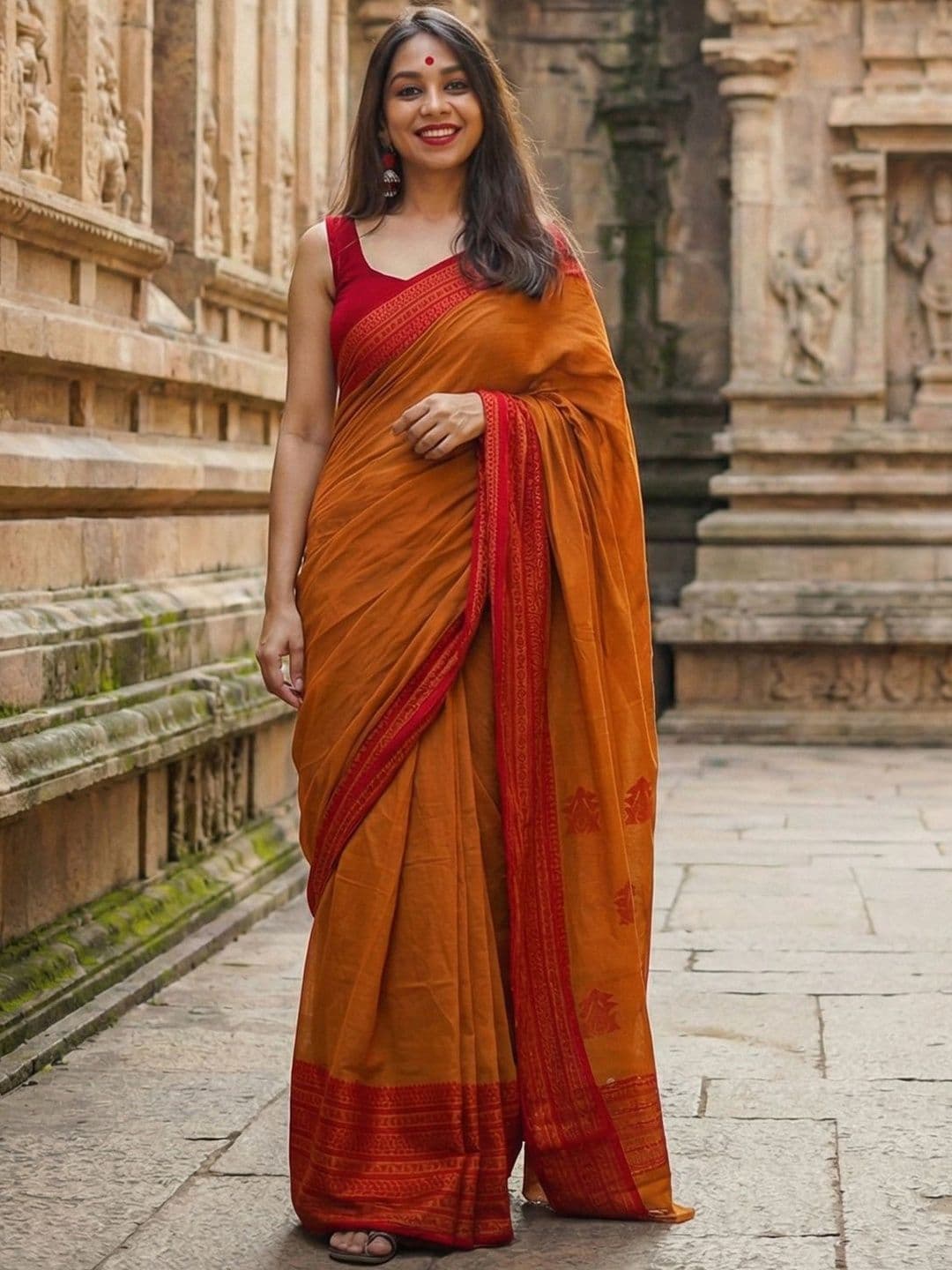 Anjaneya Sarees Ethnic Motifs Zari Pure Cotton Handloom Saree - view 1