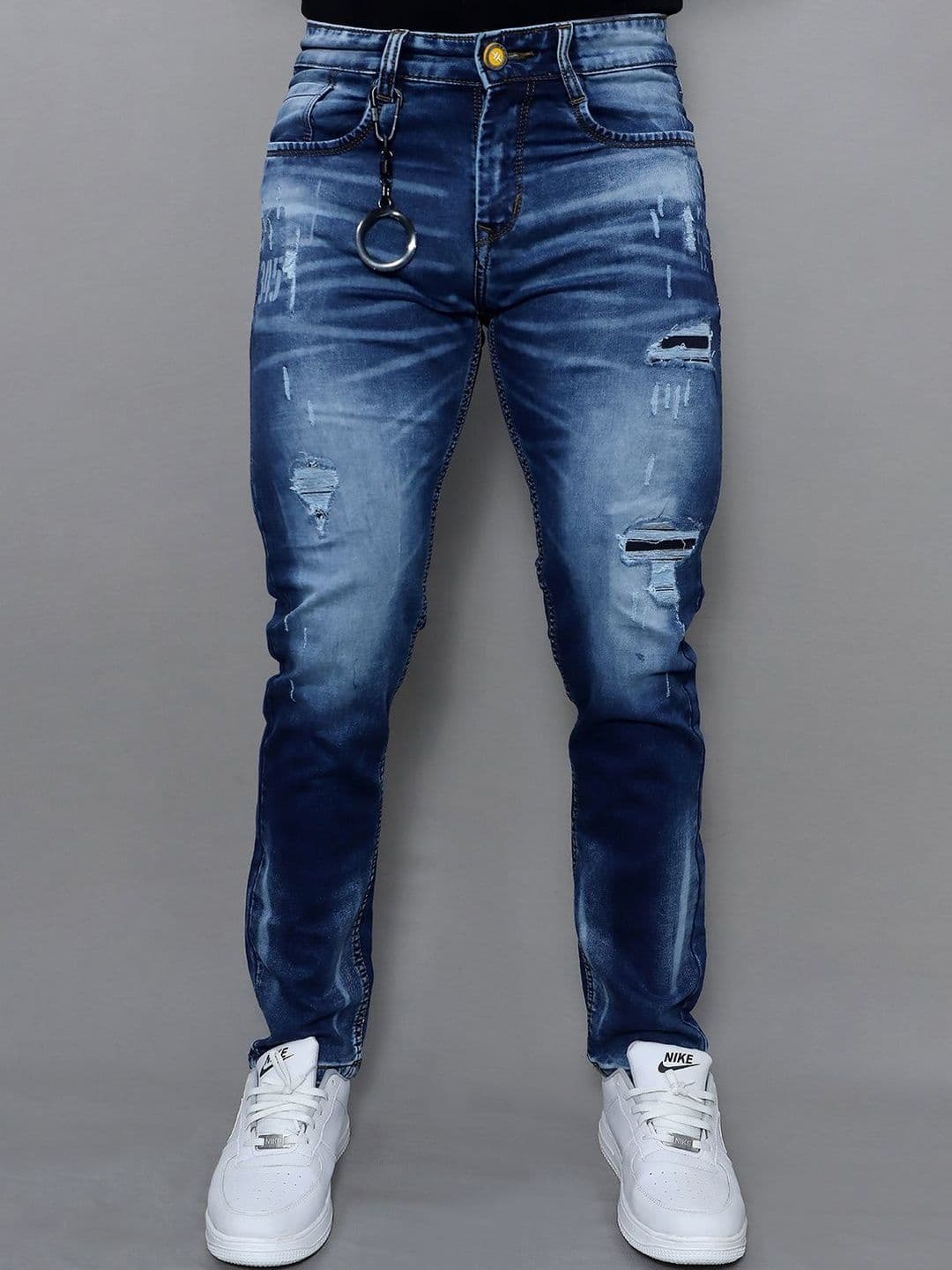 GEX Men Slim Fit Mid-Rise Mildly Distressed Light Fade Stretchable Jeans - view 1