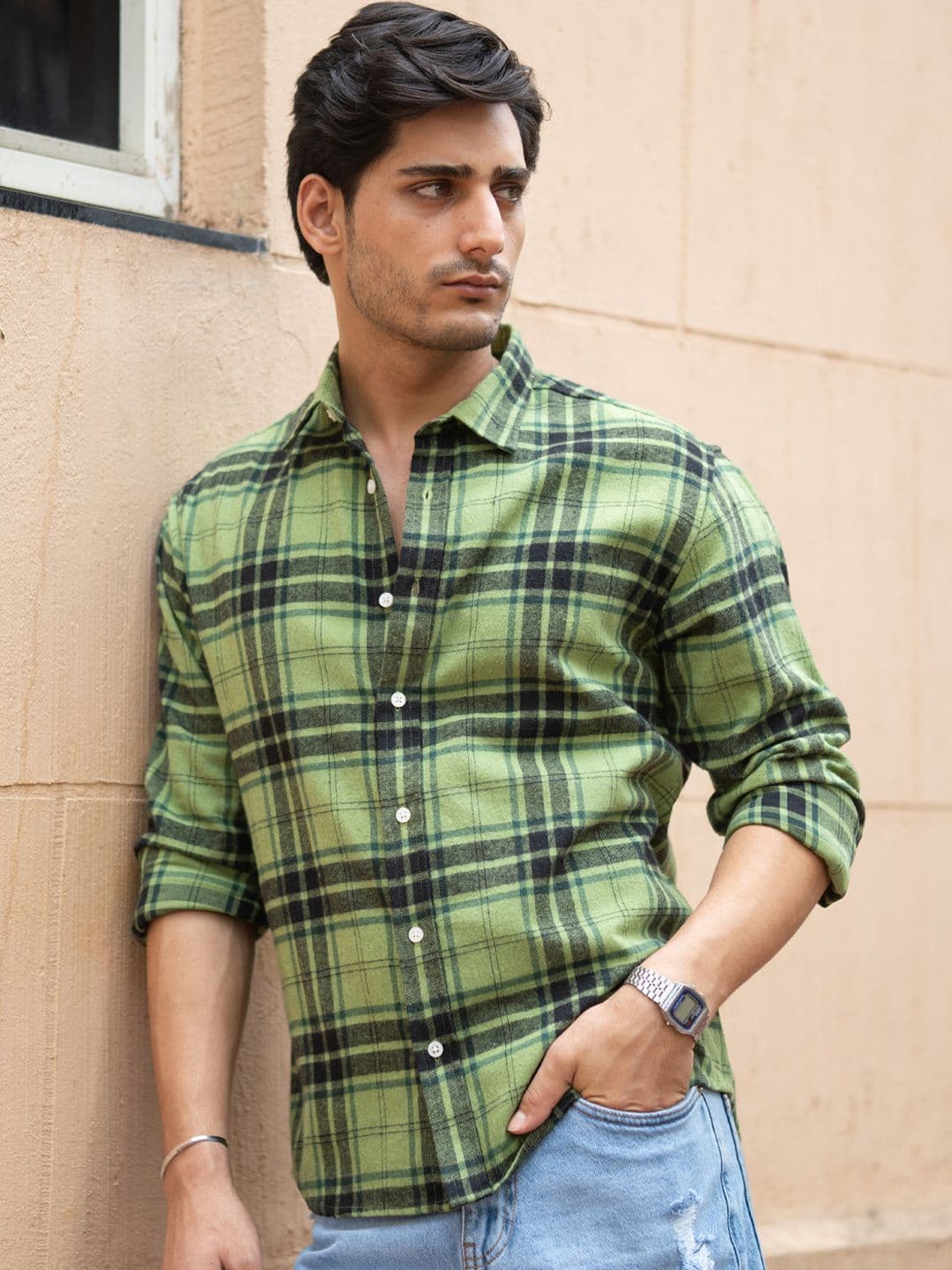 Powerlook Brushed Checks Tartan Cotton Long Sleeves Shirt - view 1