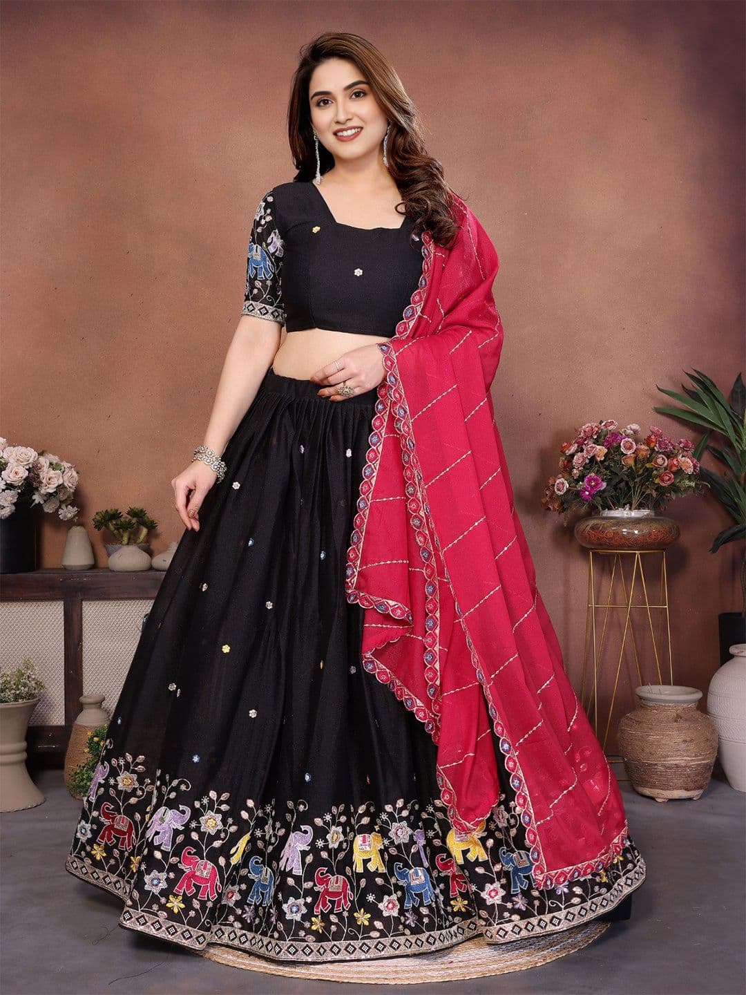 VenderVilla Elephant Embroidered Star Georgette Semi Stitched Lehenga Choli - view 1