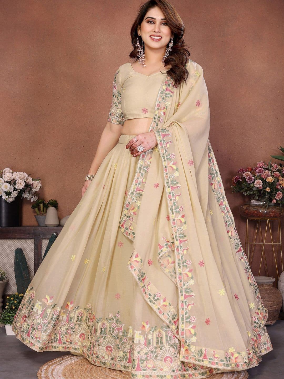 VenderVilla Georgette Semi Stitched Lehenga Choli with Embroidery & Cutwork Dupatta - view 1