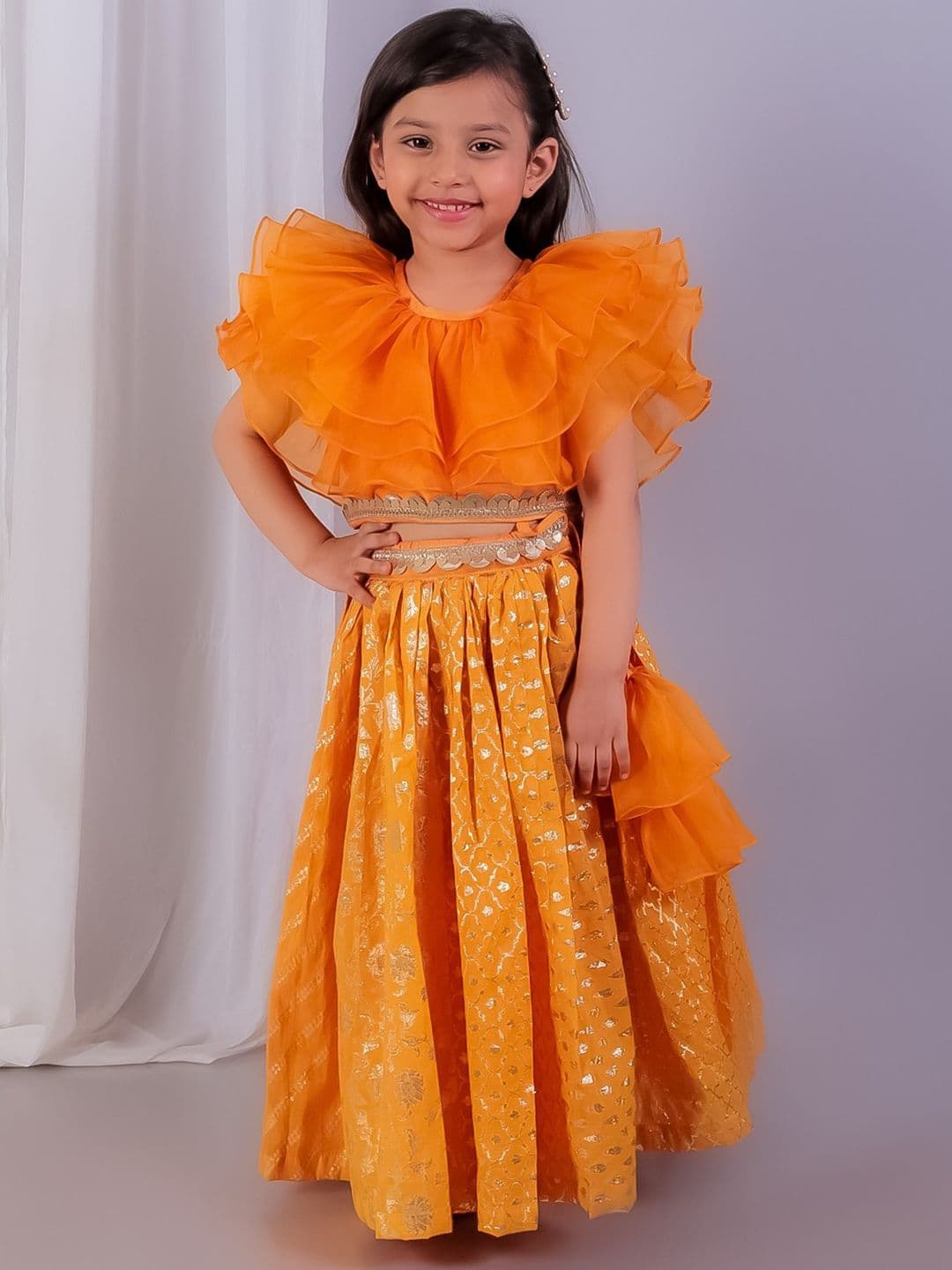 The Little Tales Girls Embellished Foil Print Ready to Wear Lehenga & Blouse - view 1