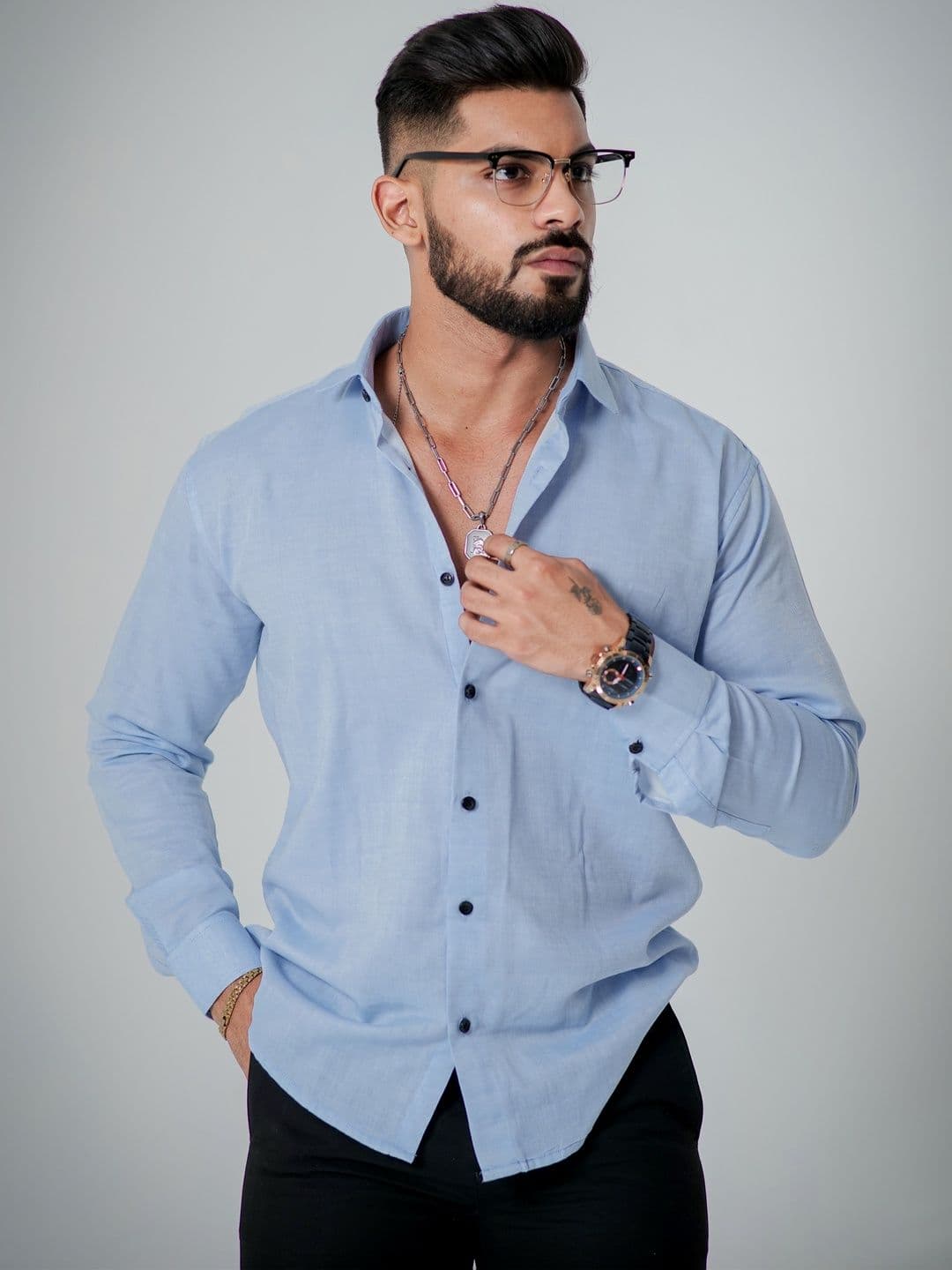 Foomer Men Cotton Linen Spread Collar Casual Shirt - view 1