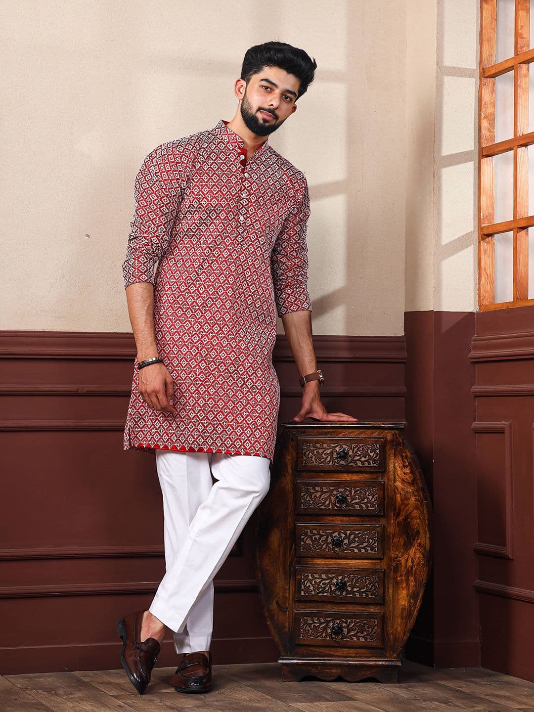 HERE&NOW Men Printed Handloom Kurta - view 1
