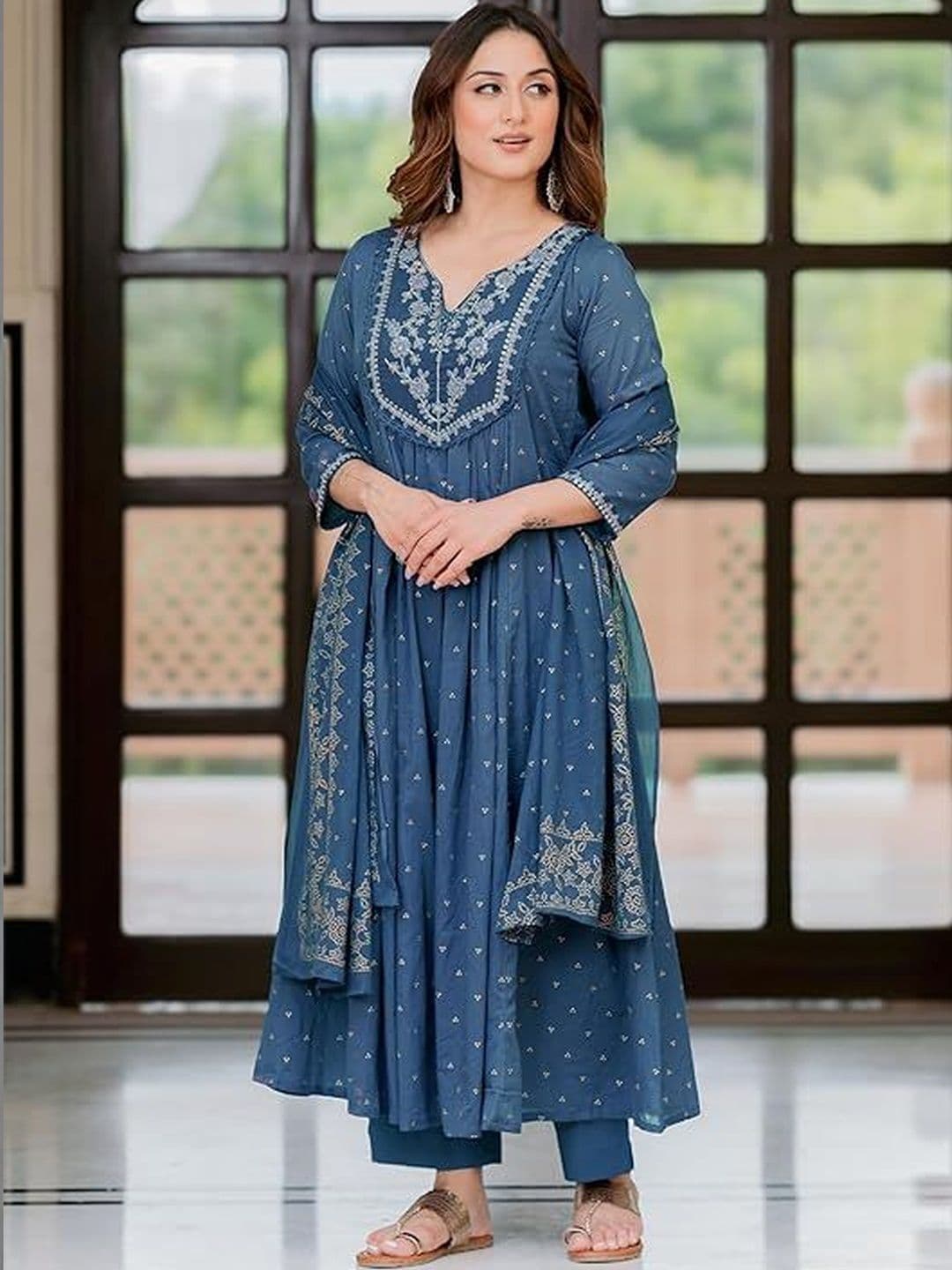 DIVASTRI Women Ethnic Motifs Printed Empire Kurta with Trousers & With Dupatta - view 1