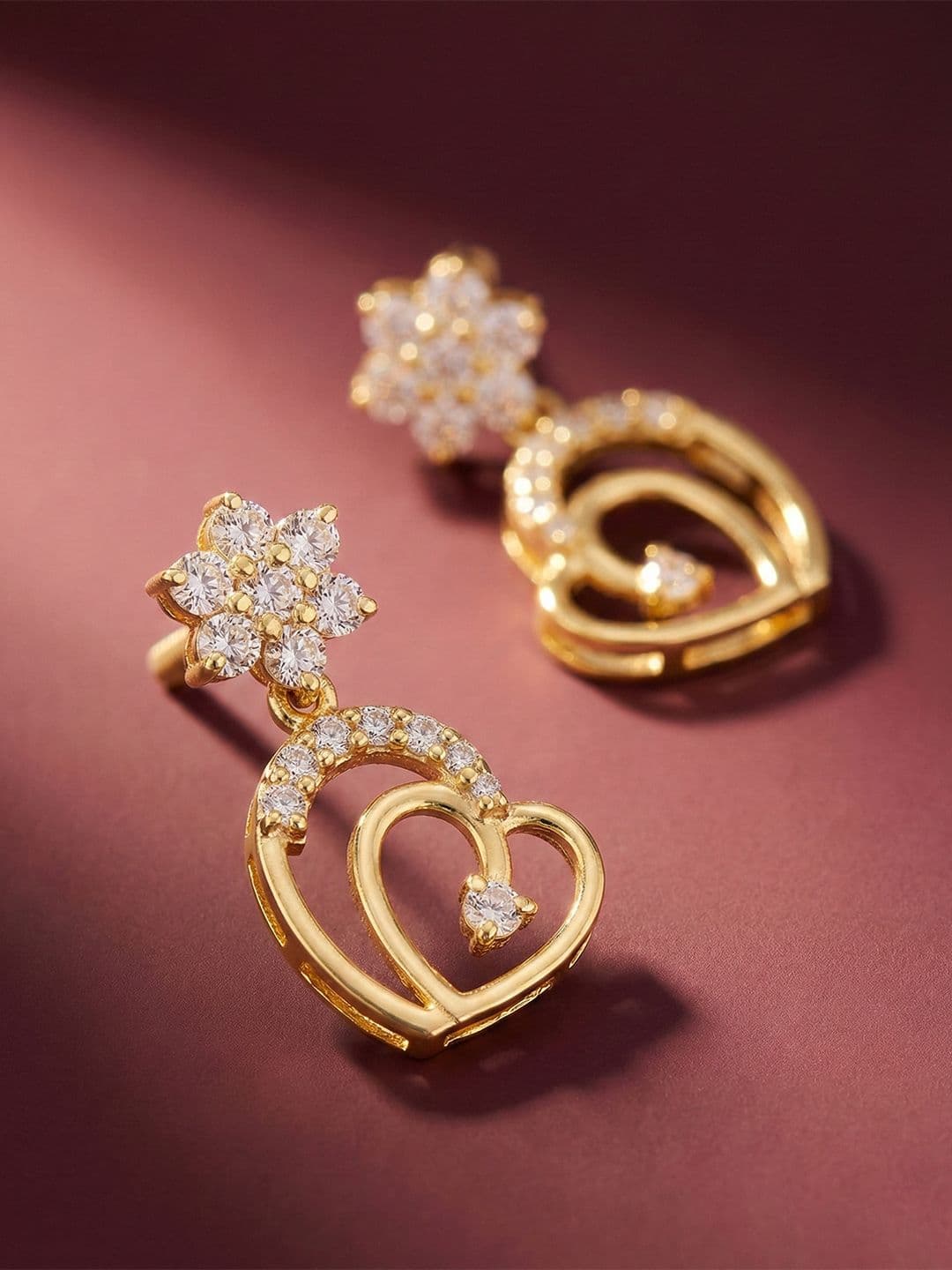 MAEJOY Heart Lab grown diamond 92.5 Sterling Silver 18KT Gold plated drop earrings - view 1