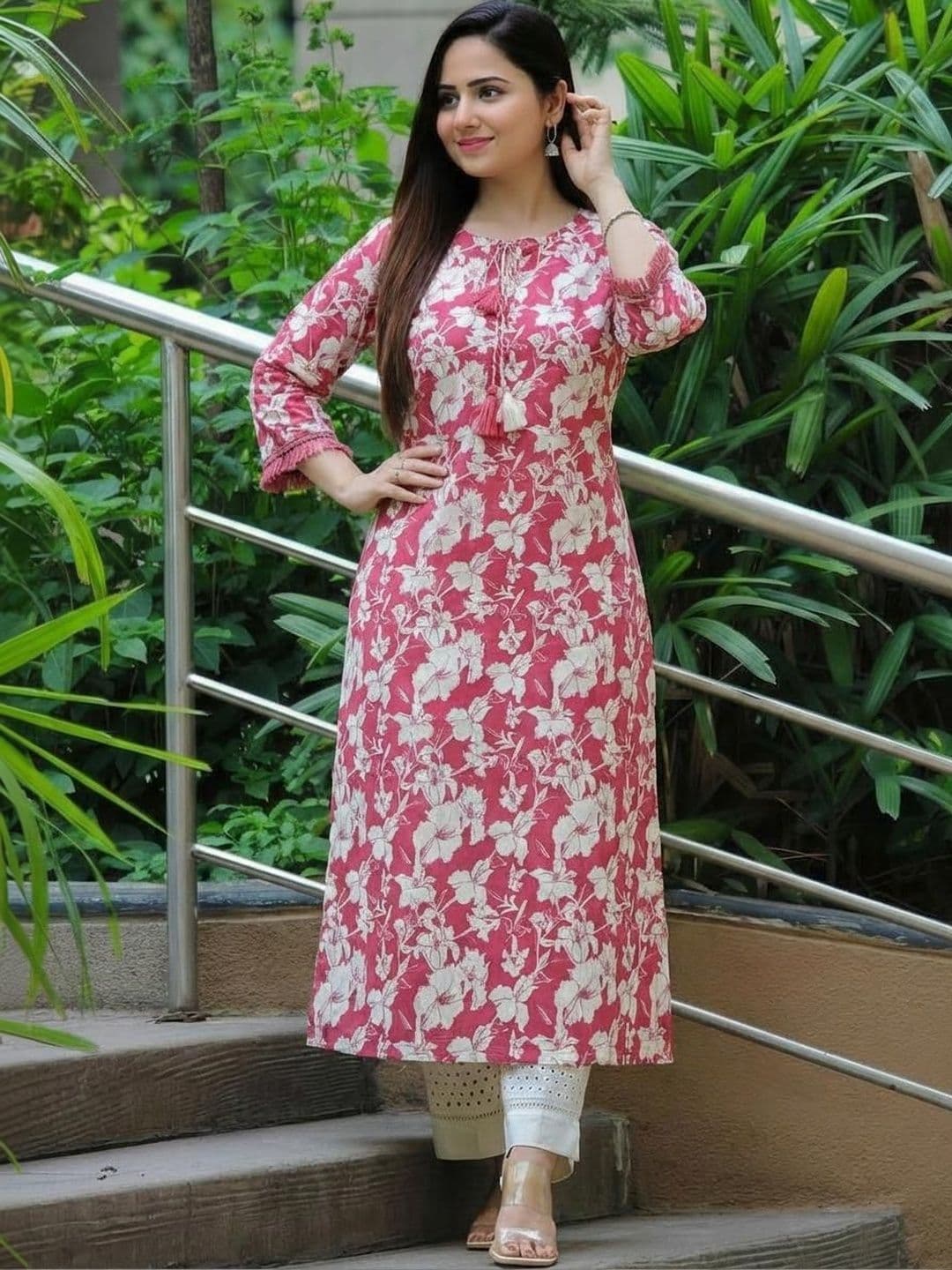 Sa Rasa Women Floral Printed Mirror Work Kurta - view 1