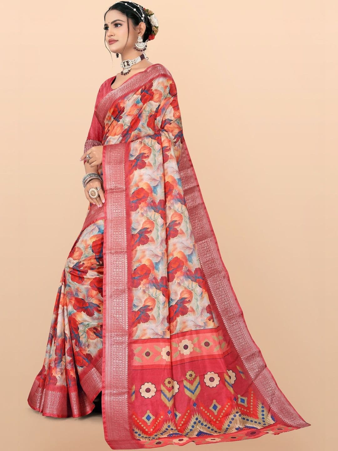 Vibhagyaa Floral Zari Art Silk Saree - view 1