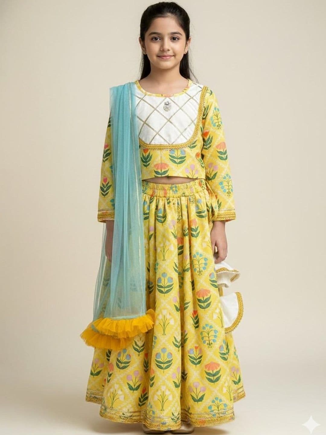 THE WISHING CLOSET Girls Printed Foil Print Ready to Wear Lehenga & Blouse With Dupatta - view 1