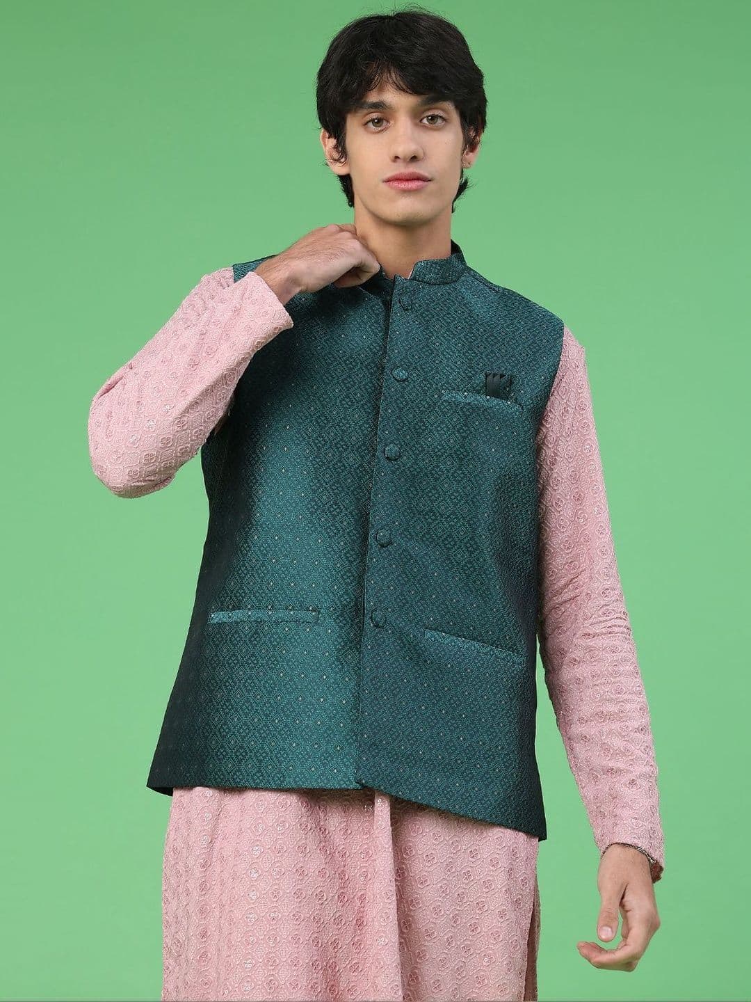 V-Mart Men Self Design Polyester Mandarin Collar Nehru Jacket - view 1