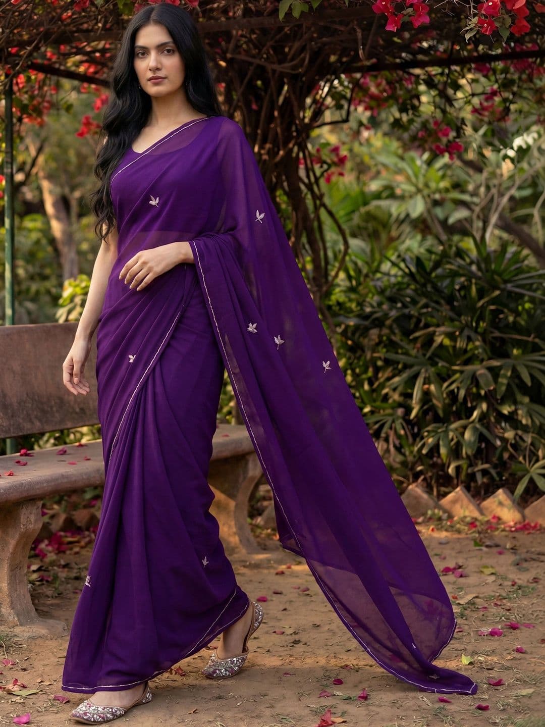 Rasvidha Georgette Floral Stone & Beads Work Saree - view 1