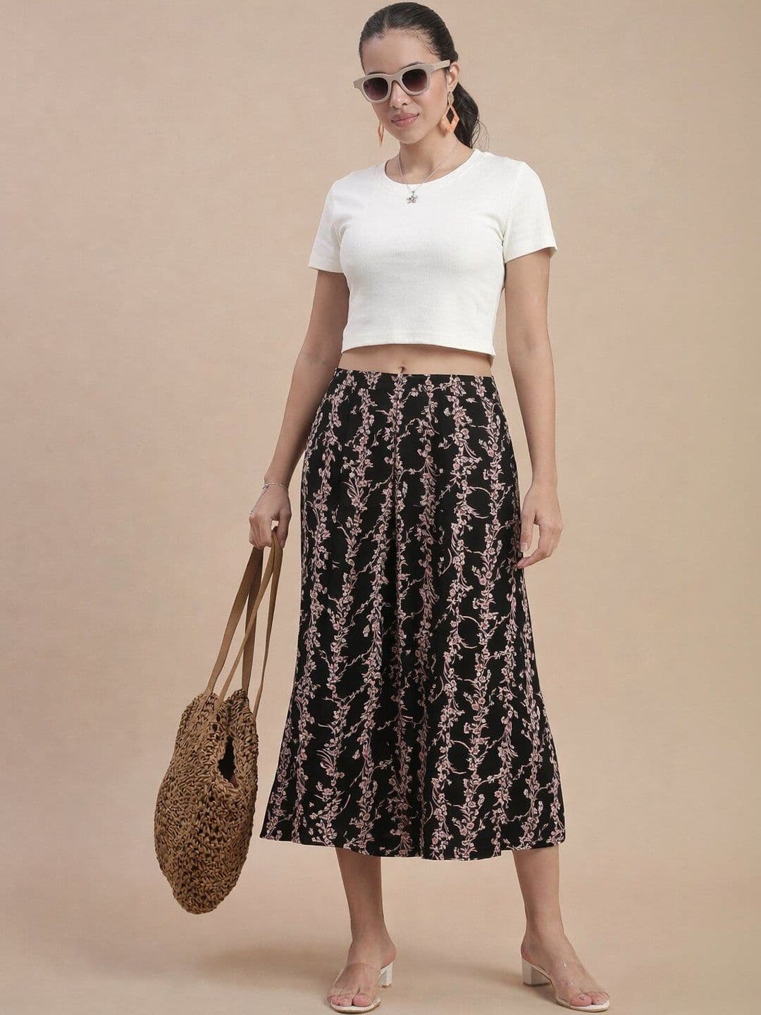 De Moza Floral Printed Cropped Wide Leg Palazzo - view 1