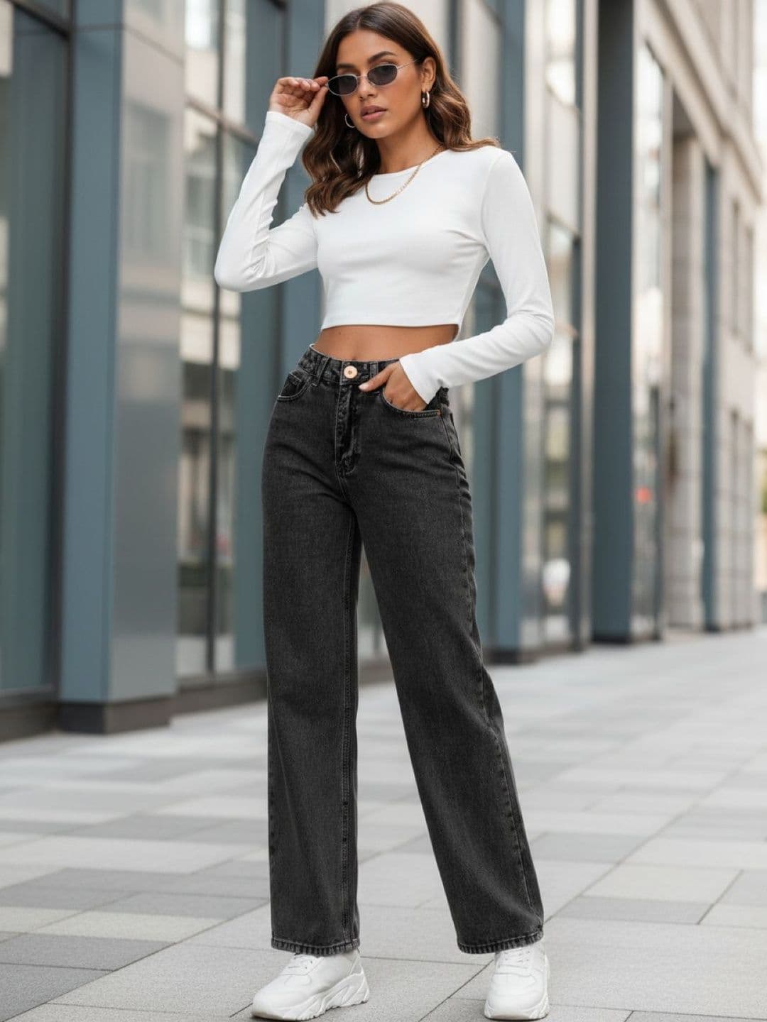 Encrypt Women Classic Wide Leg High-Rise Light Fade Jeans - view 1