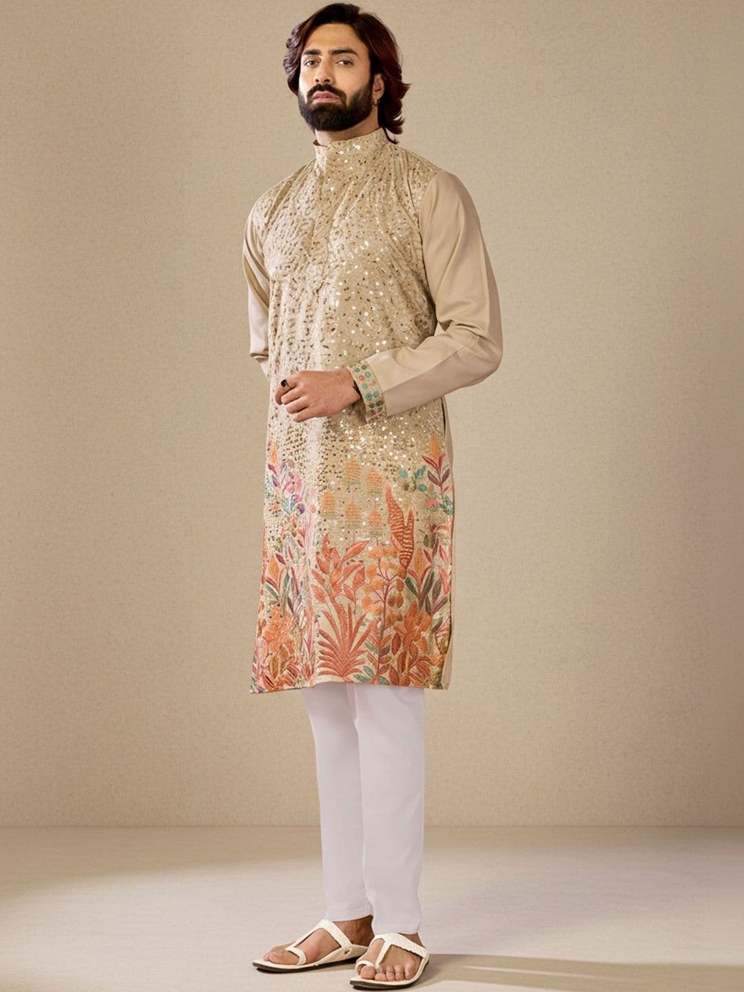 RANGRAAG Men Geometric Flared Sleeves Thread Work Kurta - view 1